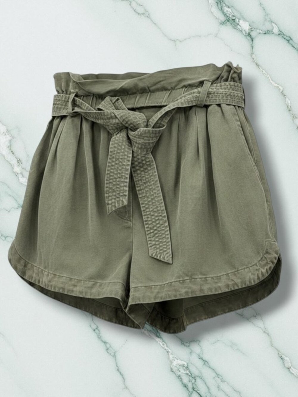 FRAME‎ Army Green Linen Paperbag Waist Shorts XS